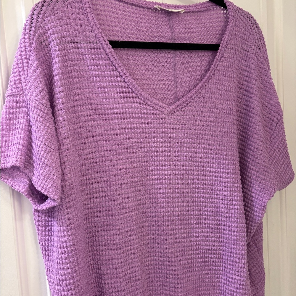 Zenana Outfitters Lavender Waffle Knit V-Neck Top